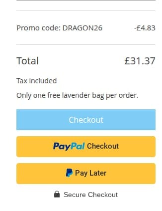 Screenshot of the Miss Lavenders discount code working