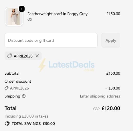 Screenshot of the Loop Cashmere discount code working