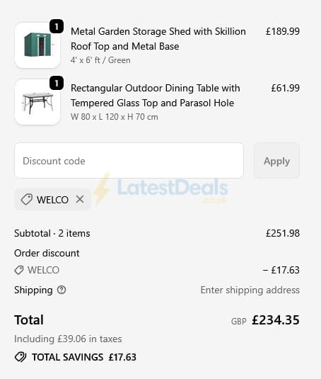 Screenshot of the Garden Sanctuary discount code working