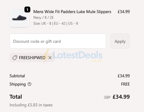Screenshot of the Wide Fit Shoes discount code working