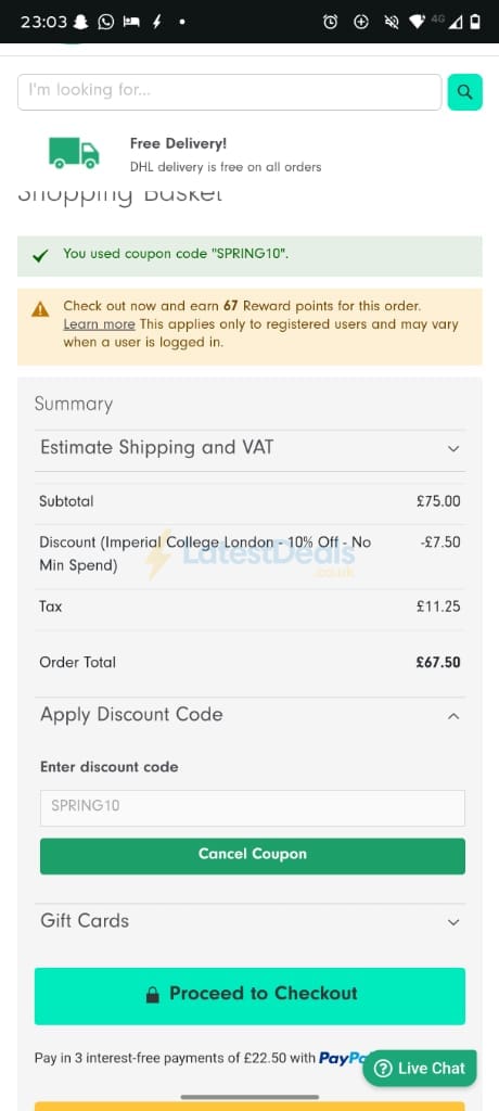 Screenshot of the Stone Refurb discount code working
