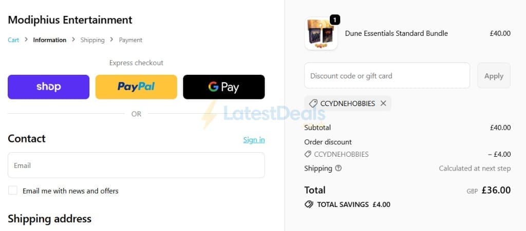 Screenshot of the Modiphius Entertainment discount code working