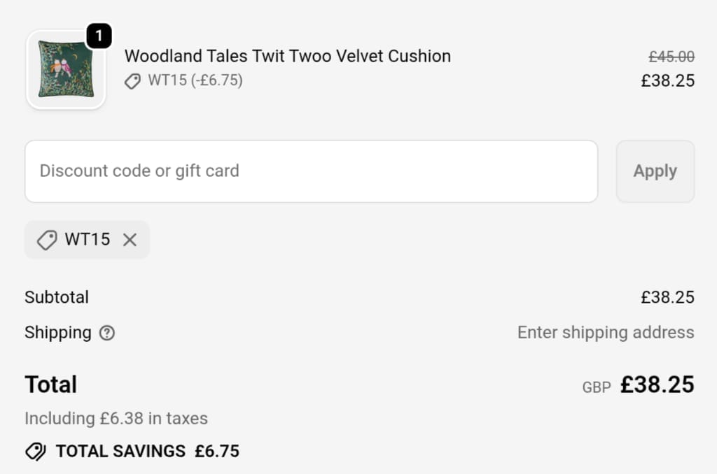 Screenshot of the Sara Miller discount code working