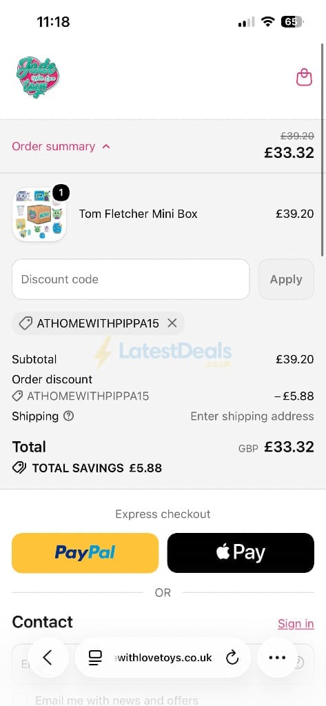 Screenshot of the Jade With Love Toys discount code working