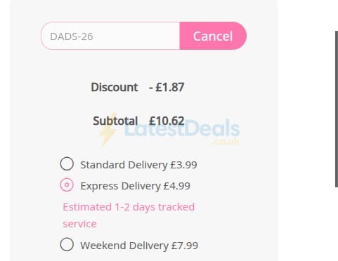 Screenshot of the Personalised Gifts Shop discount code working