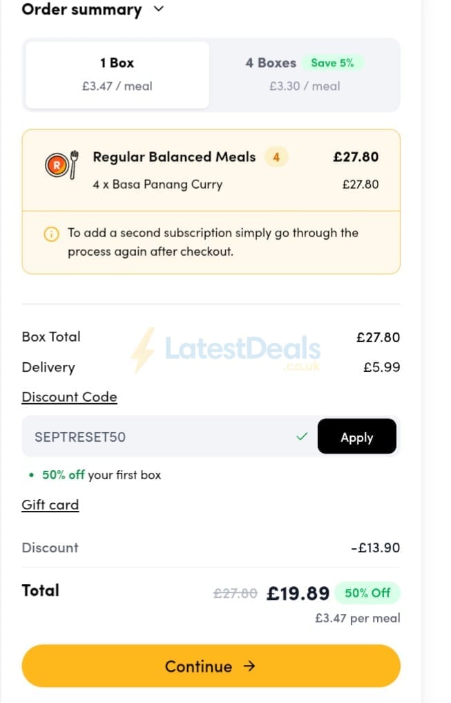 Screenshot of the Prep Kitchen discount code working