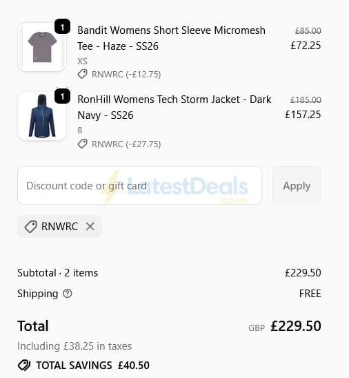 Screenshot of the Run North West discount code working