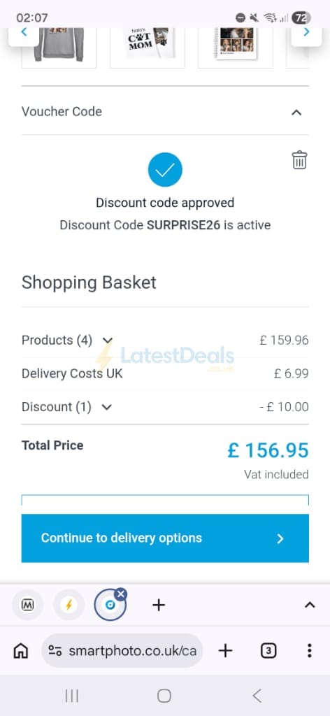 Screenshot of the Smartphoto discount code working