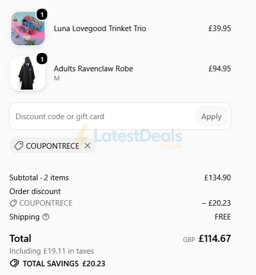 Screenshot of the British Souvenirs discount code working