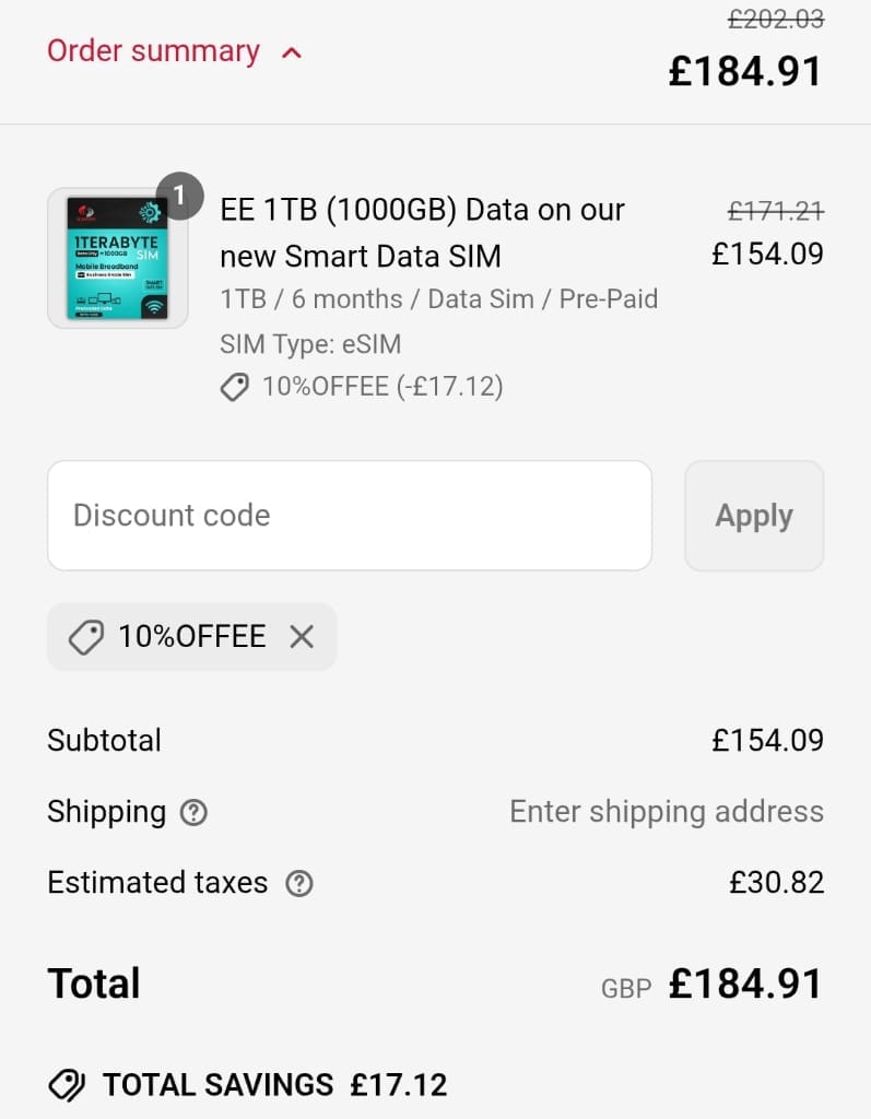 Screenshot of the Scancom discount code working