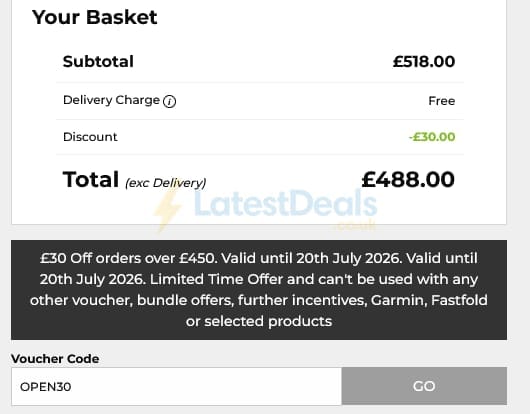 Screenshot of the The Golf Shop Online discount code working