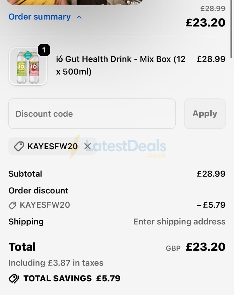 Screenshot of the ió Gut Health Drink discount code working
