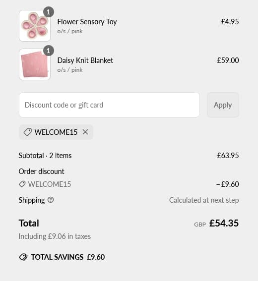 Screenshot of the Rachel Riley discount code working