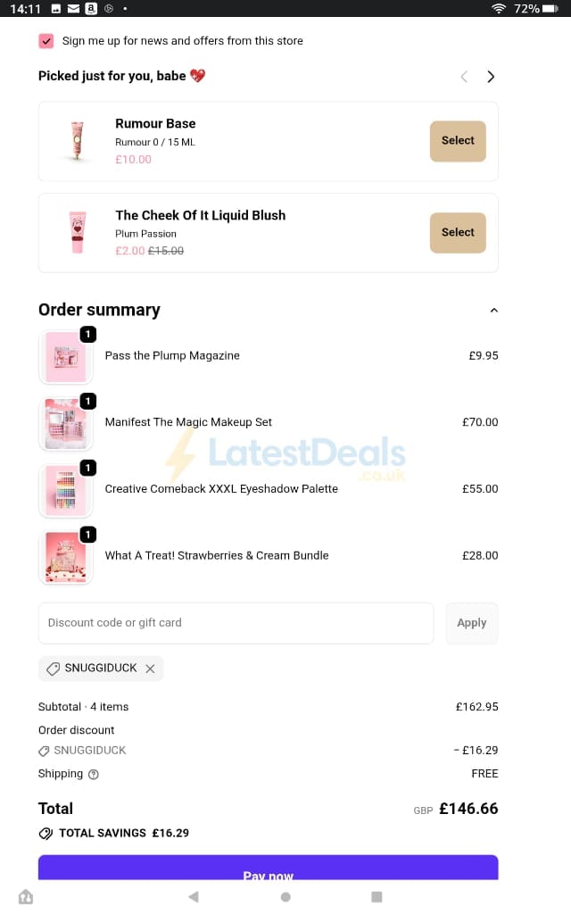 Screenshot of the P. Louise discount code working