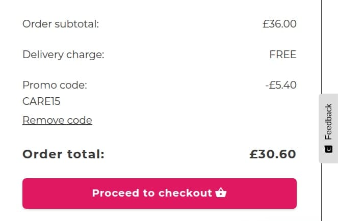Screenshot of the Flying Flowers discount code working