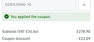 Screenshot of the Lampandlight discount code working