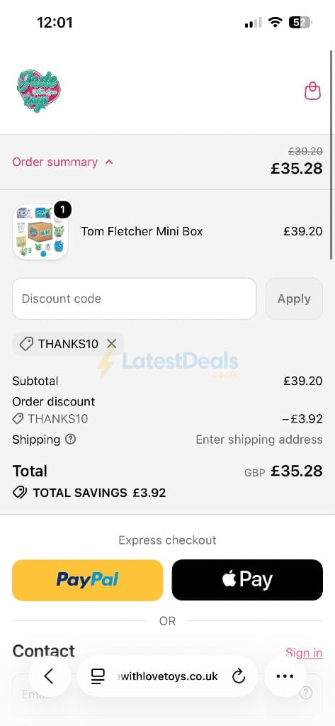 Screenshot of the Jade With Love Toys discount code working