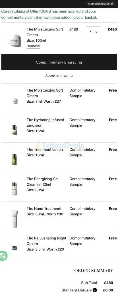 Screenshot of the La Mer discount code working