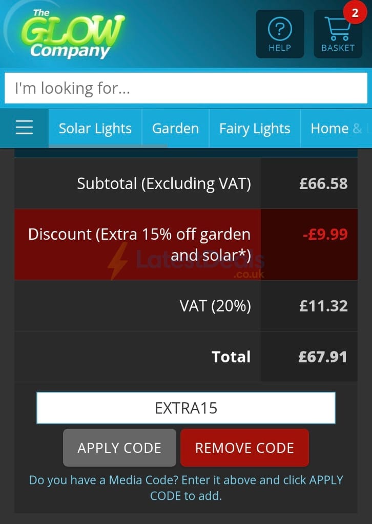 Screenshot of the Glow discount code working