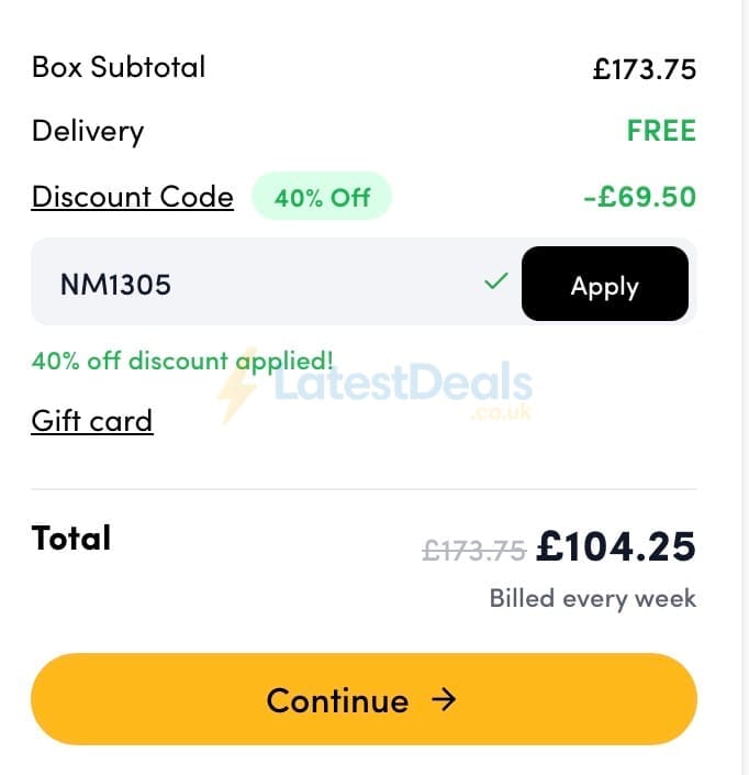 Screenshot of the Prep Kitchen discount code working