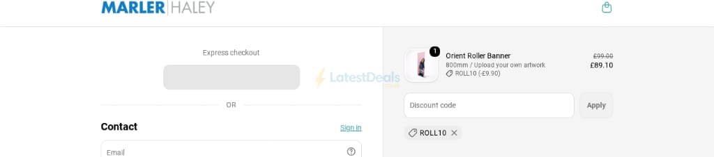 Screenshot of the Marler Haley discount code working