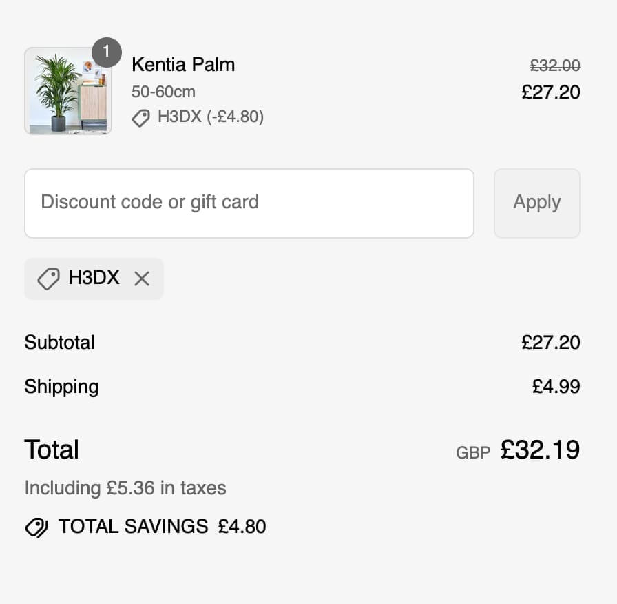 Screenshot of the Beards and Daisies discount code working