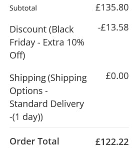 Screenshot of the Lighting Direct discount code working