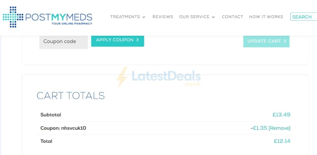 Screenshot of the Post My Meds discount code working
