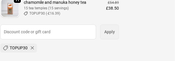 Screenshot of the Teapigs discount code working