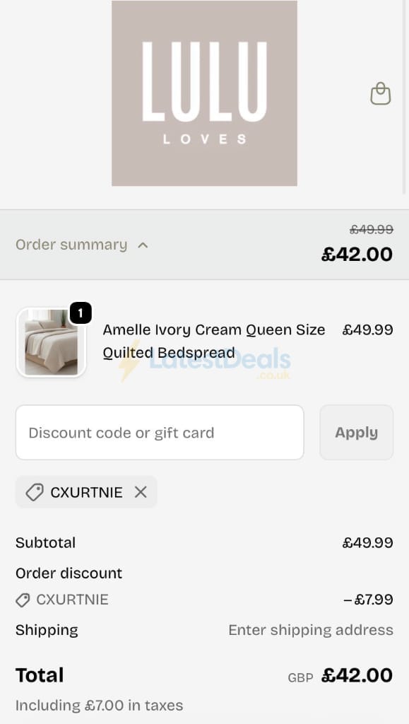 Screenshot of the LULU Loves discount code working
