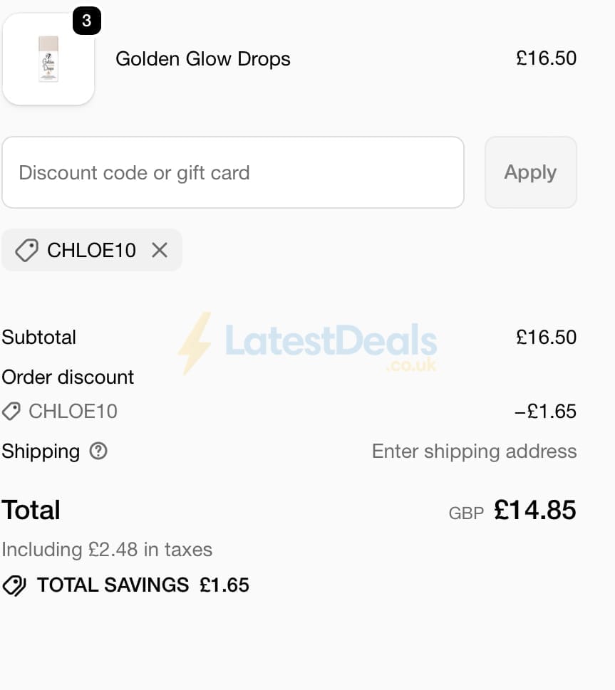 Screenshot of the W7makeup discount code working