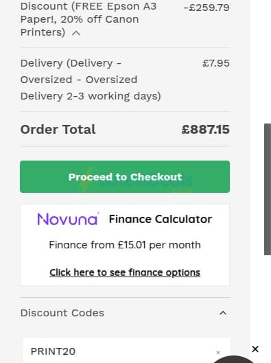Screenshot of the Wilkinson discount code working