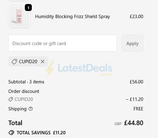 Screenshot of the KITSCH discount code working