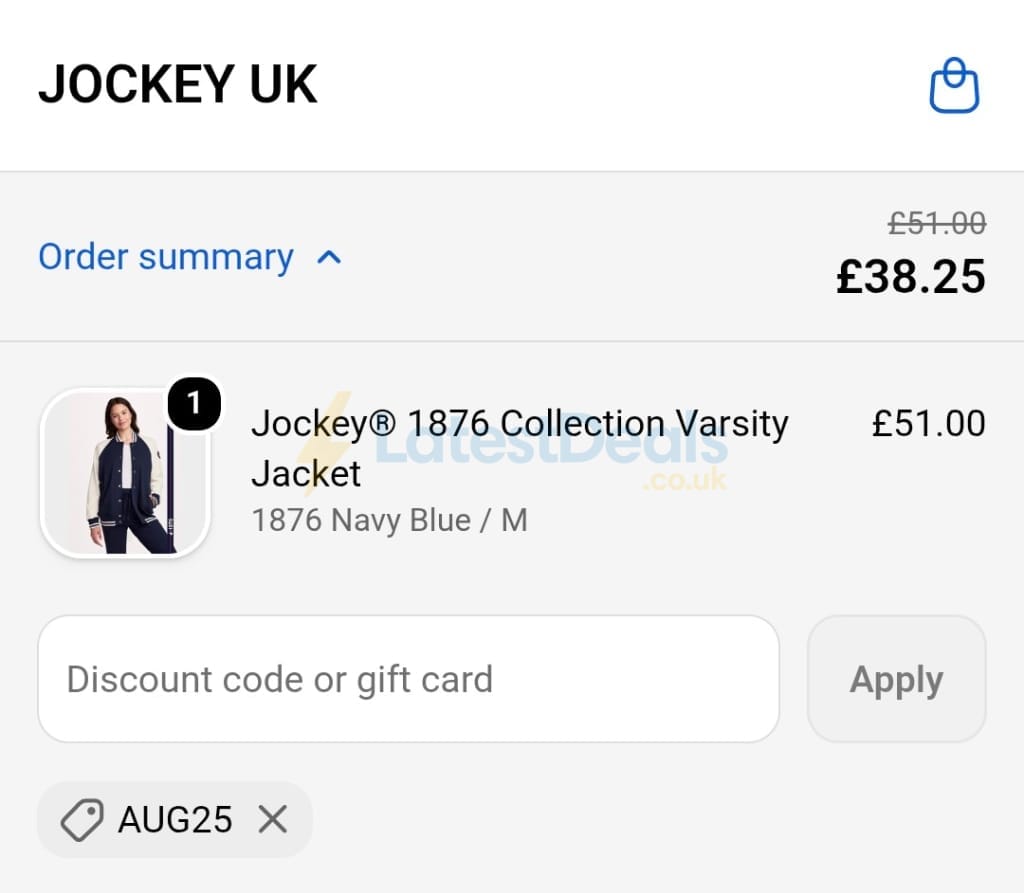 Screenshot of the Jockey discount code working