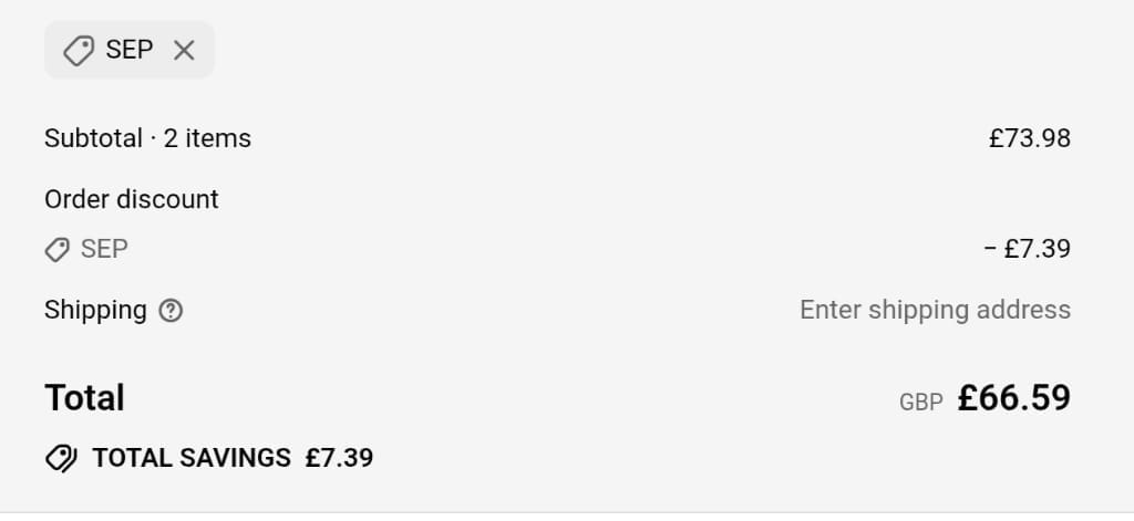Screenshot of the SAKER discount code working