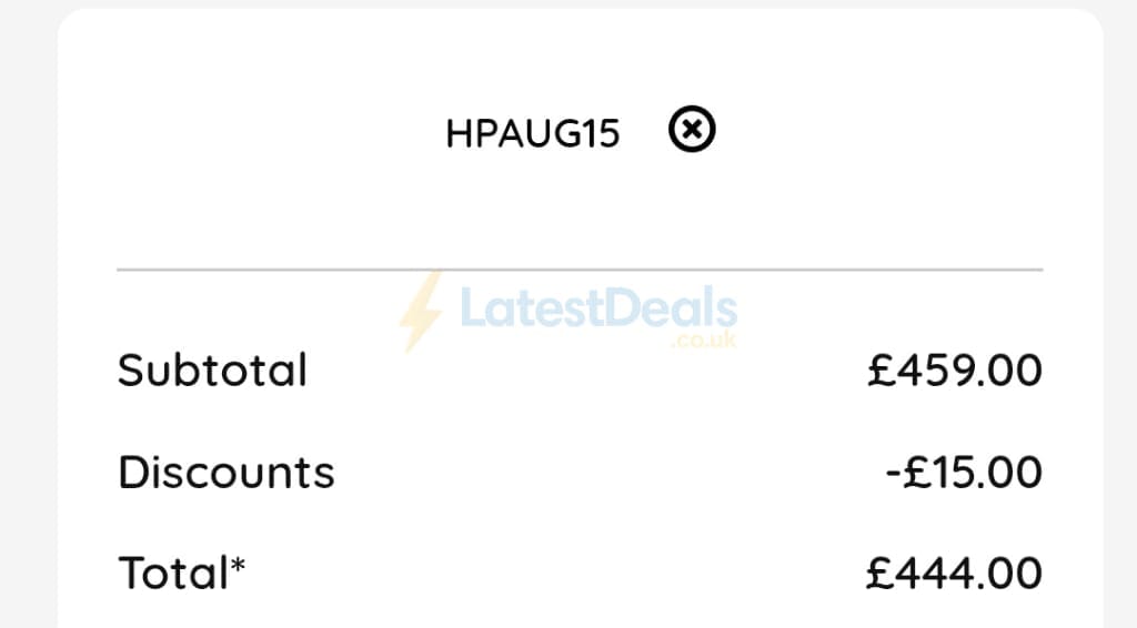 Screenshot of the Hotpoint discount code working