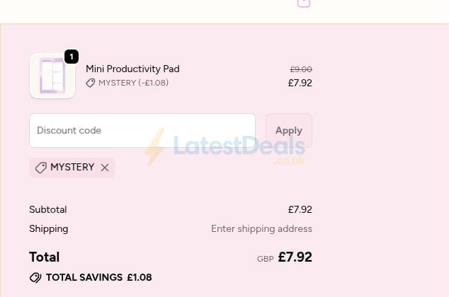 Screenshot of the Lovendu discount code working