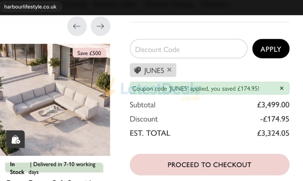 Screenshot of the Harbour Lifestyle discount code working