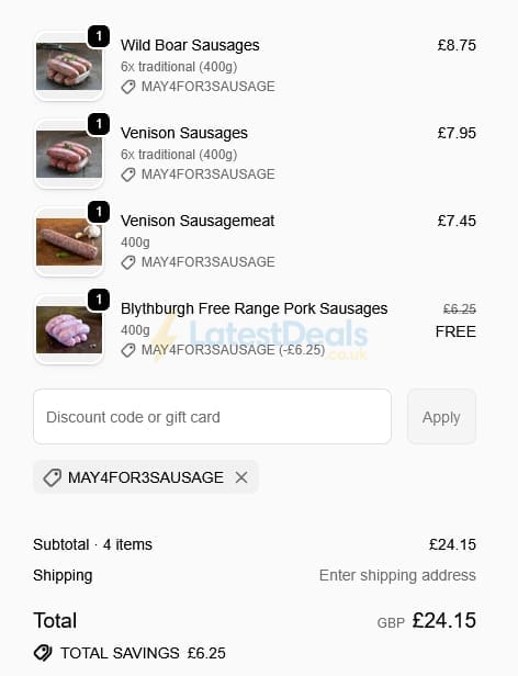 Screenshot of the The Wild Meat Company discount code working