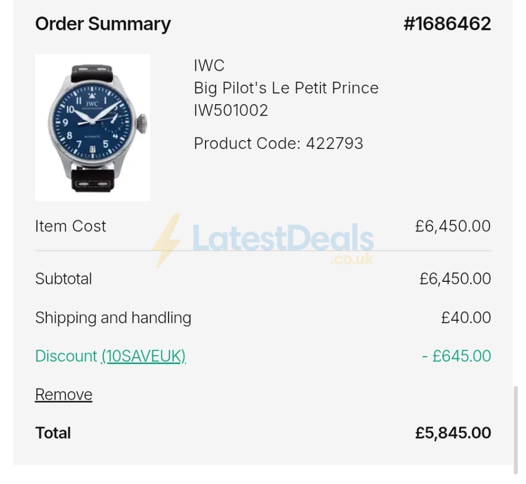Screenshot of the Watchfinder & Co. discount code working