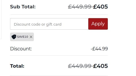 Screenshot of the Tantaly discount code working