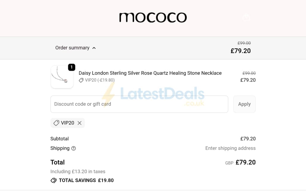 Screenshot of the Mococo discount code working
