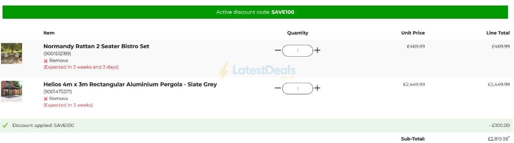 Screenshot of the Glasswells discount code working