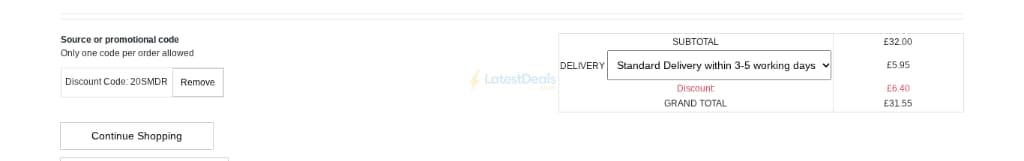 Screenshot of the Chums discount code working