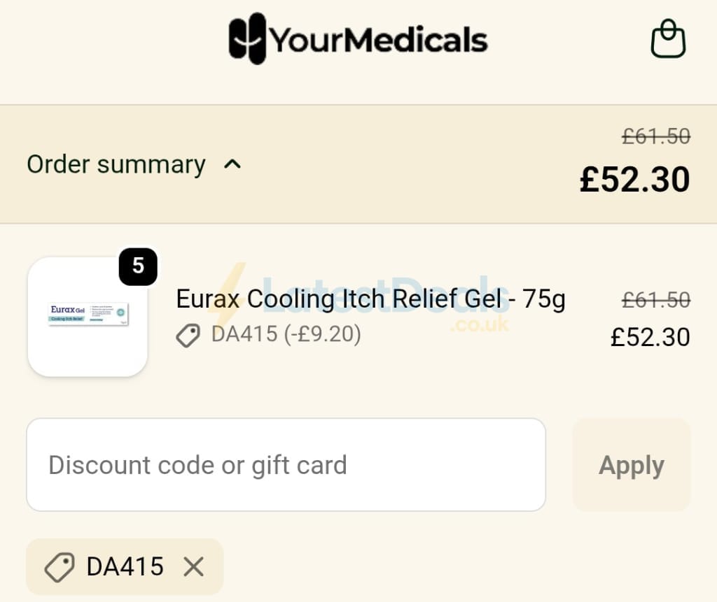 Screenshot of the YourMedicals discount code working