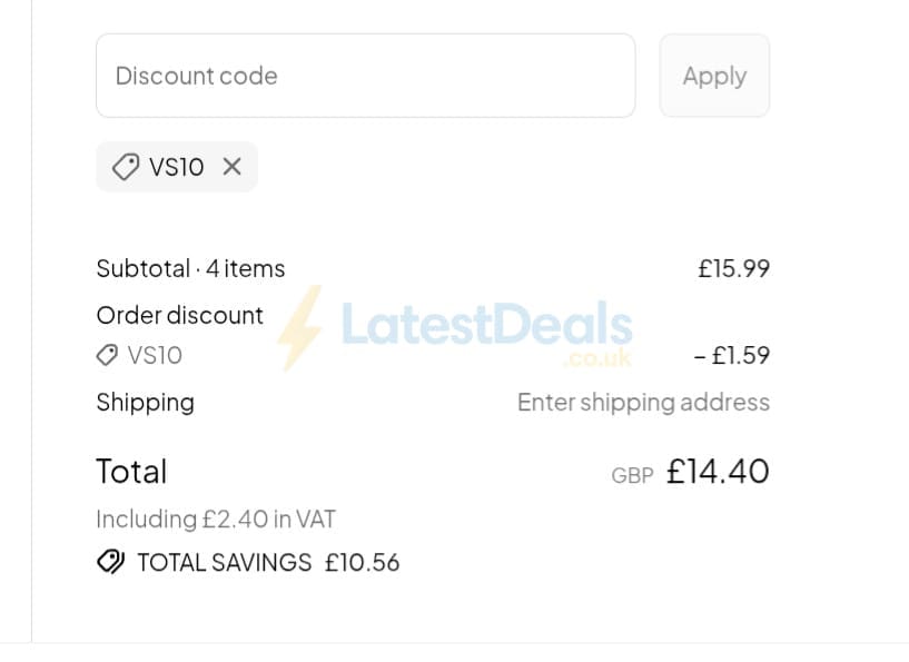 Screenshot of the Vapestore UK discount code working