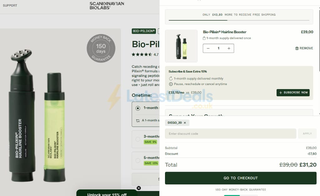 Screenshot of the Scandinavian Biolabs discount code working