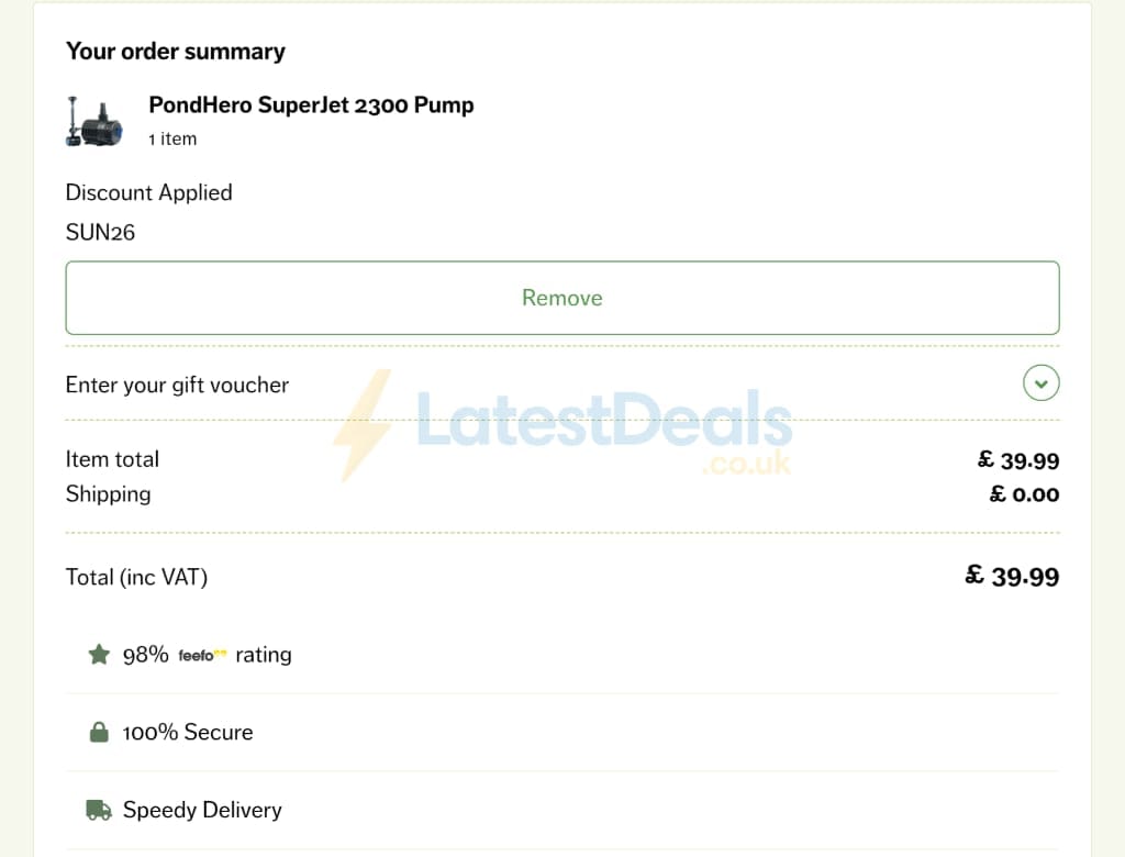 Screenshot of the Pondkeeper discount code working