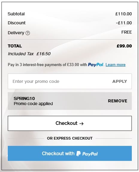 Screenshot of the Shiseido discount code working