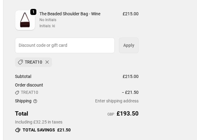 Screenshot of the Lily and Bean discount code working